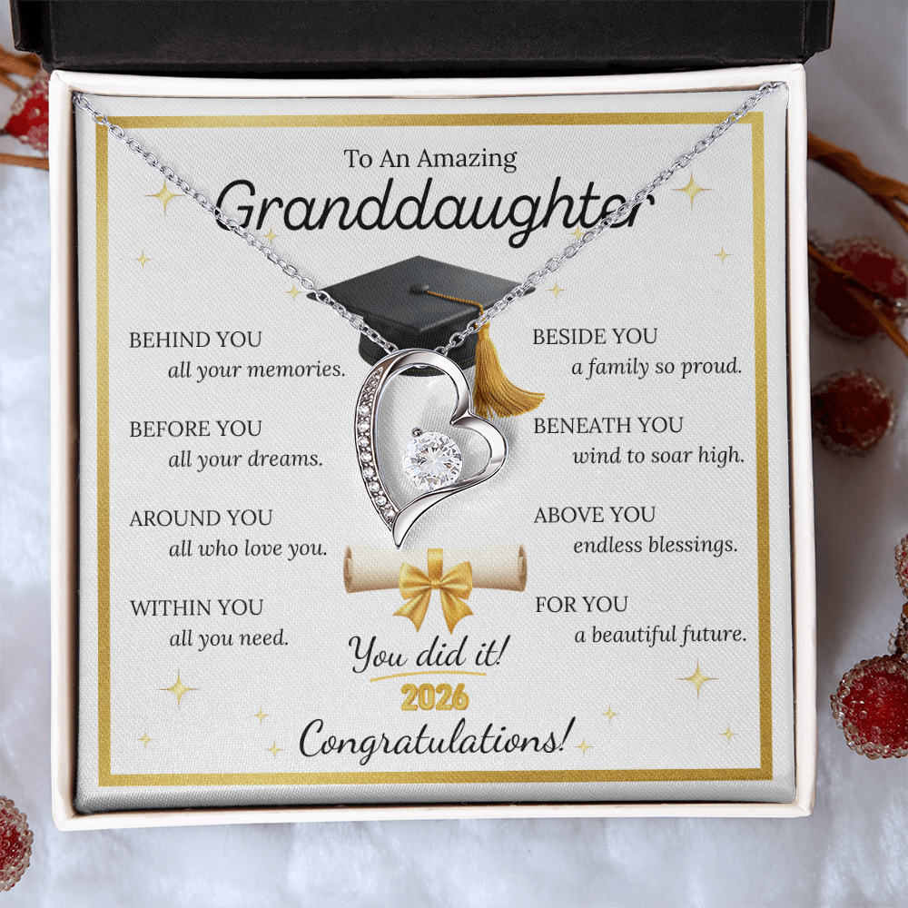 Graduation Gift for Granddaughter – Forever Love Necklace with Inspirational Message Card | Class of 2026
