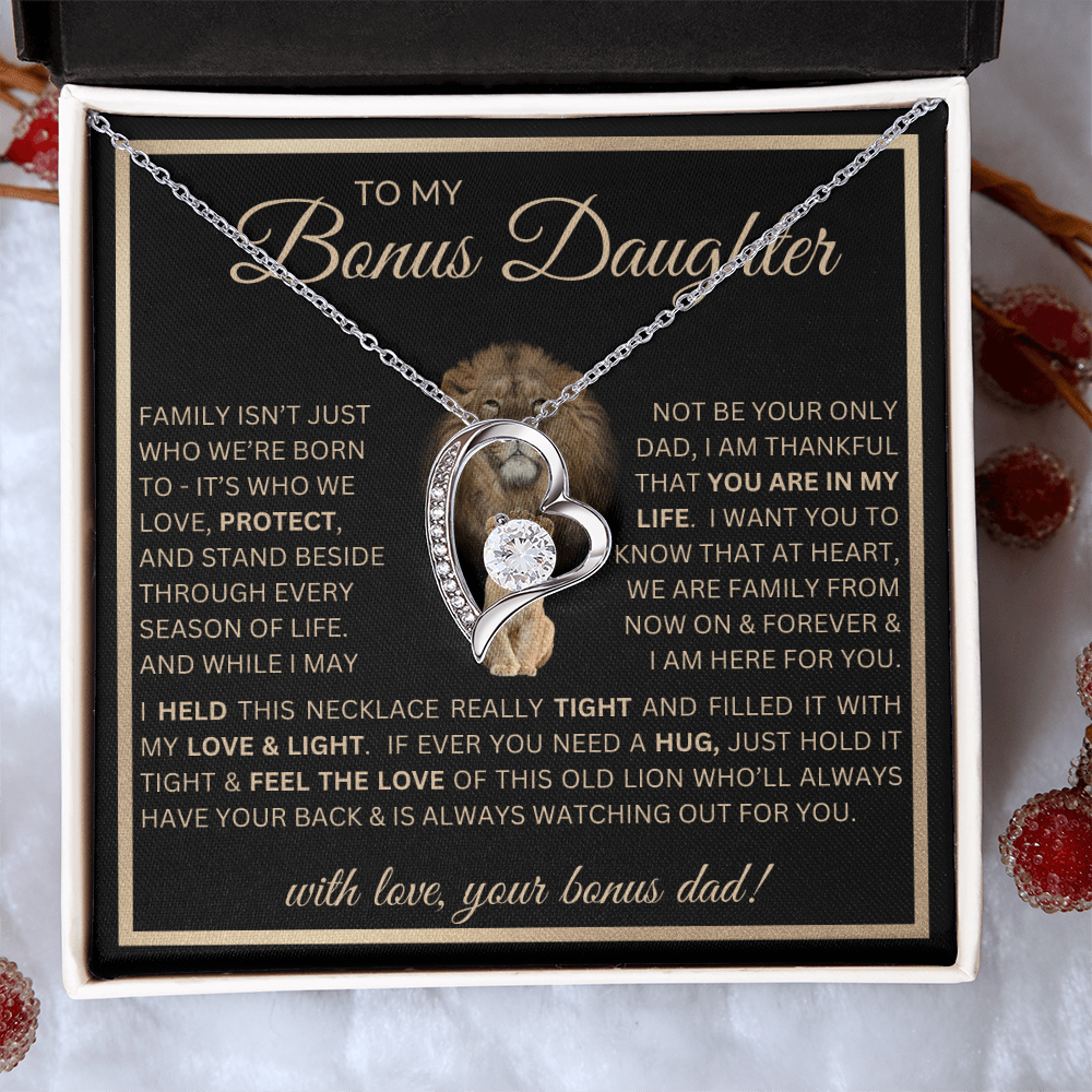 “To My Bonus Daughter” Forever Love Necklace Poetic Gift from Bonus Dad to Stepdaughter