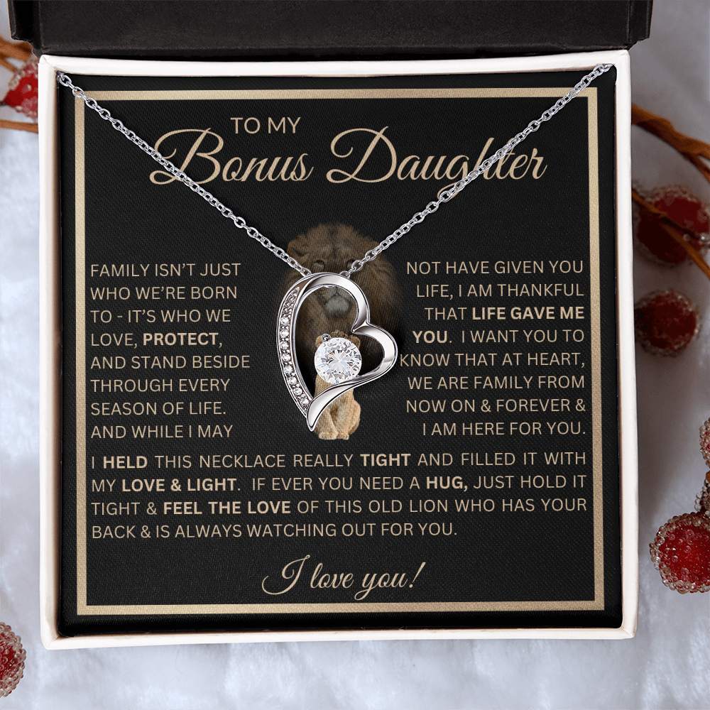 To My Bonus Daughter Gift - Forever Love Necklace with "This Old Lion Has Your Back" Message