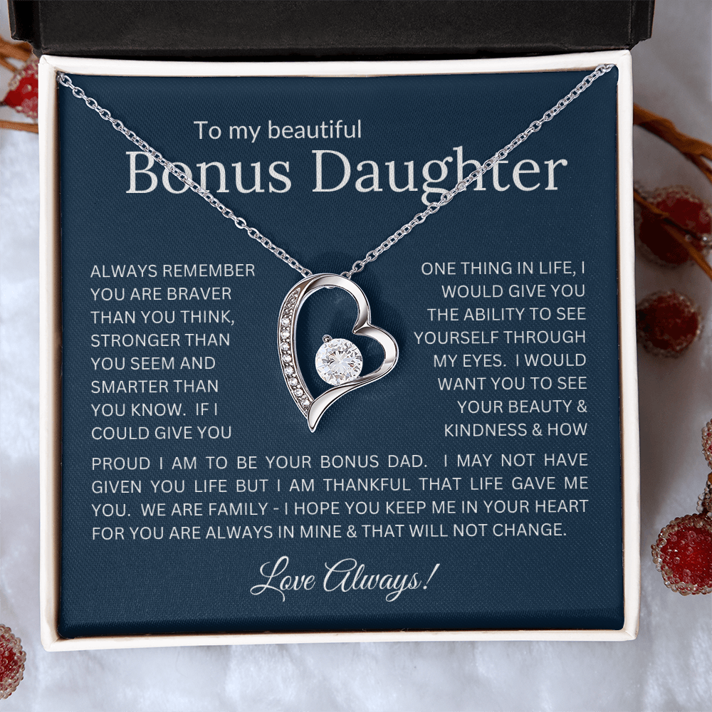 To My Bonus Daughter Gift - Forever Love Necklace with "If You Could See Through My Eyes" Message
