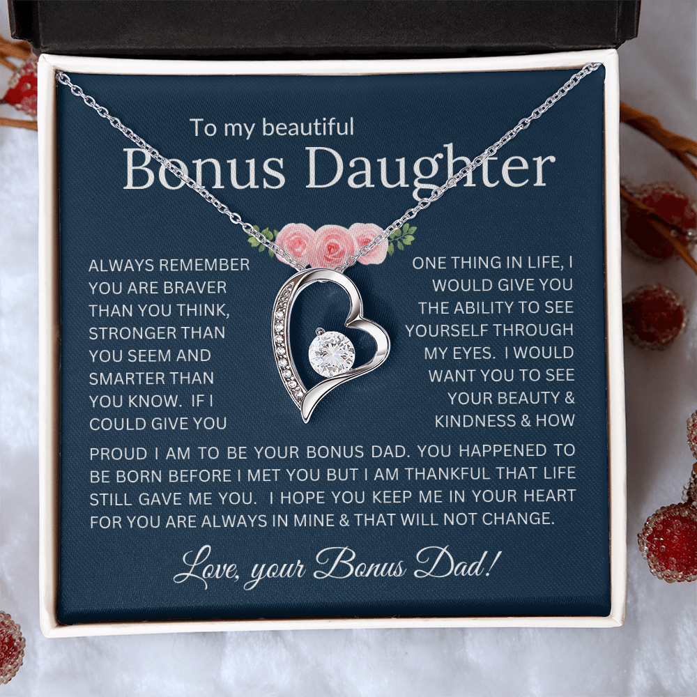 Forever Love Necklace Infinite Love for Bonus Daughter Gift with Heartfelt Message from Bonus Dad to Stepdaughter