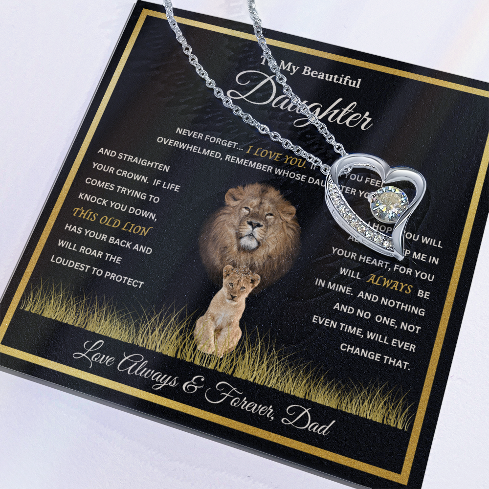 To My Beautiful Daughter Gift – Forever Love Necklace & This Old Lion Message Card