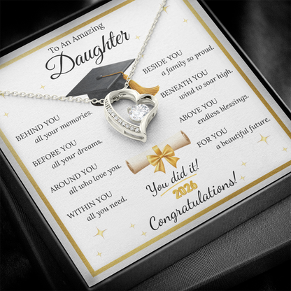 Graduation Gift for Daughter – Forever Love Necklace with Inspirational Message Card | Class of 2026
