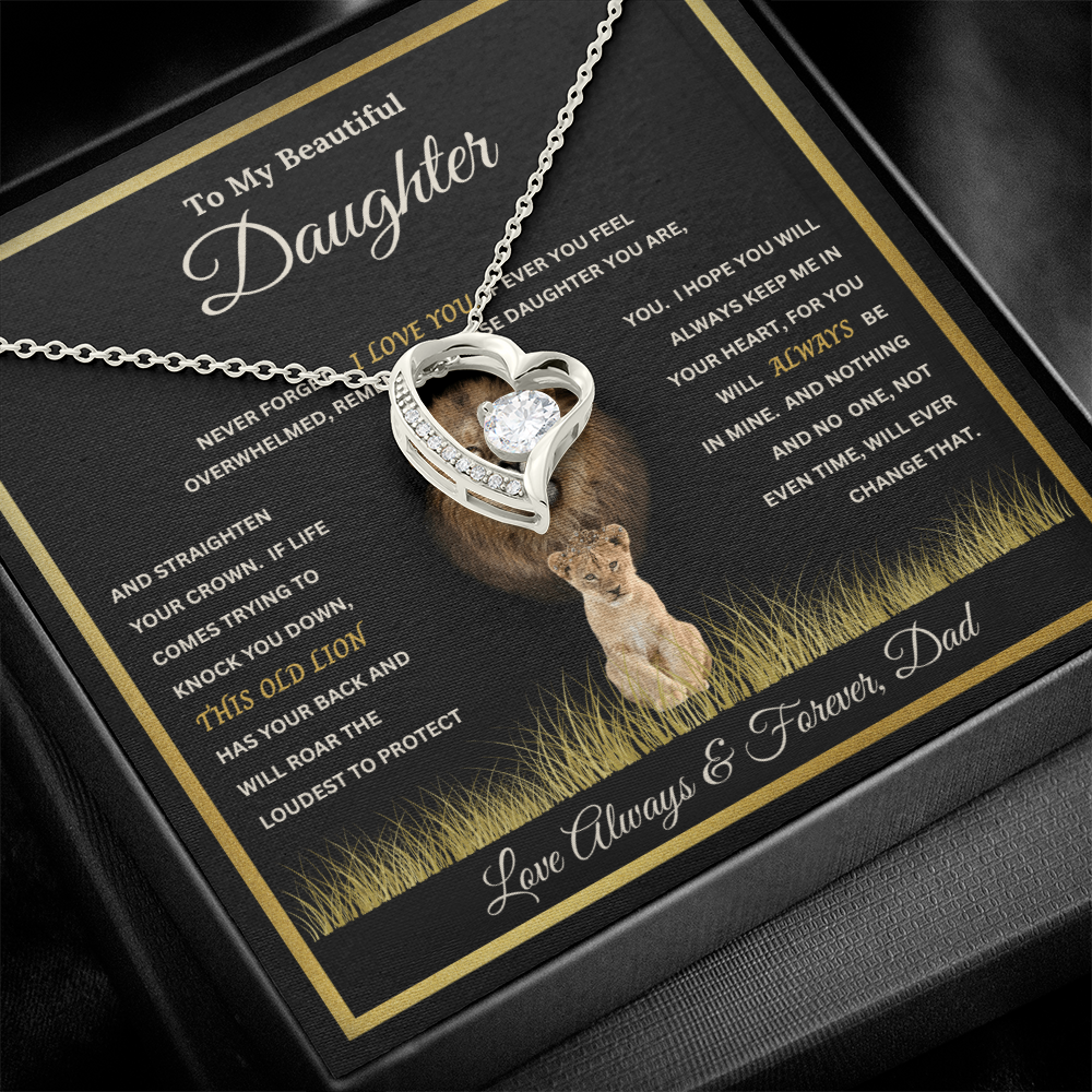 To My Beautiful Daughter Gift – Forever Love Necklace & This Old Lion Message Card