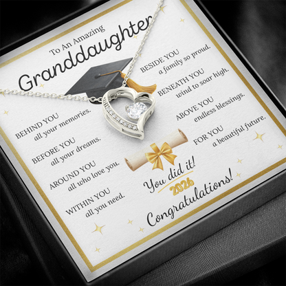 Graduation Gift for Granddaughter – Forever Love Necklace with Inspirational Message Card | Class of 2026