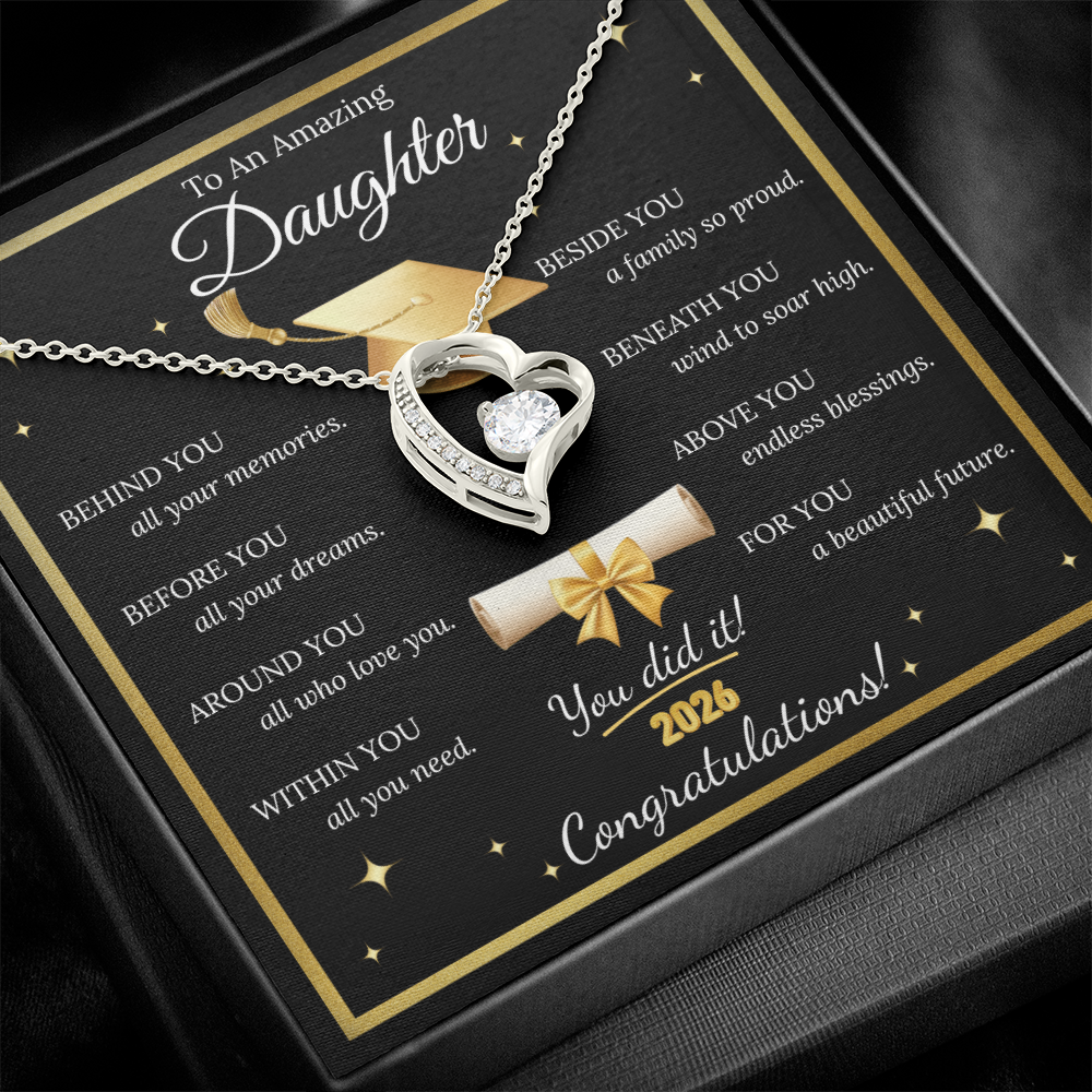 Graduation Gift for Daughter – Forever Love Necklace with Inspirational Message Card | Class of 2026