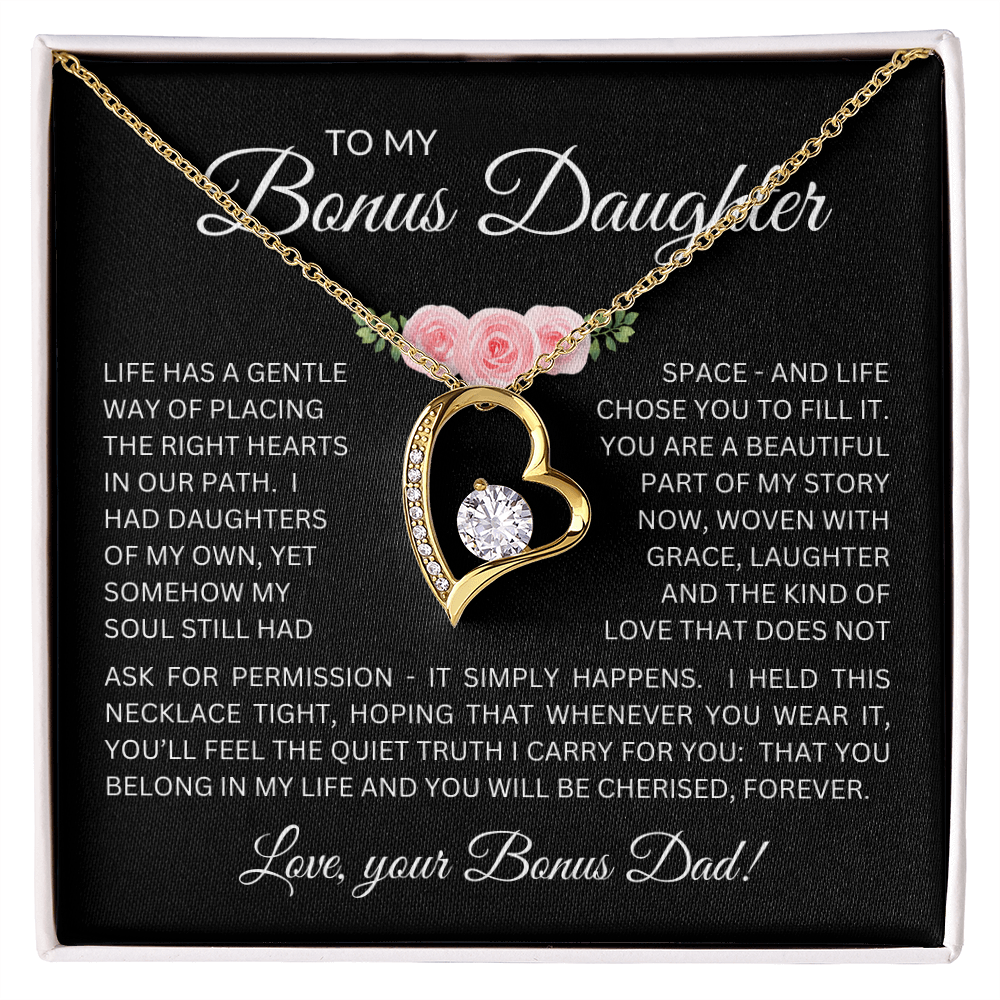 Bonus Daughter Forever Love Necklace from Bonus Dad – Poetic Message Card Gift for Stepdaughter