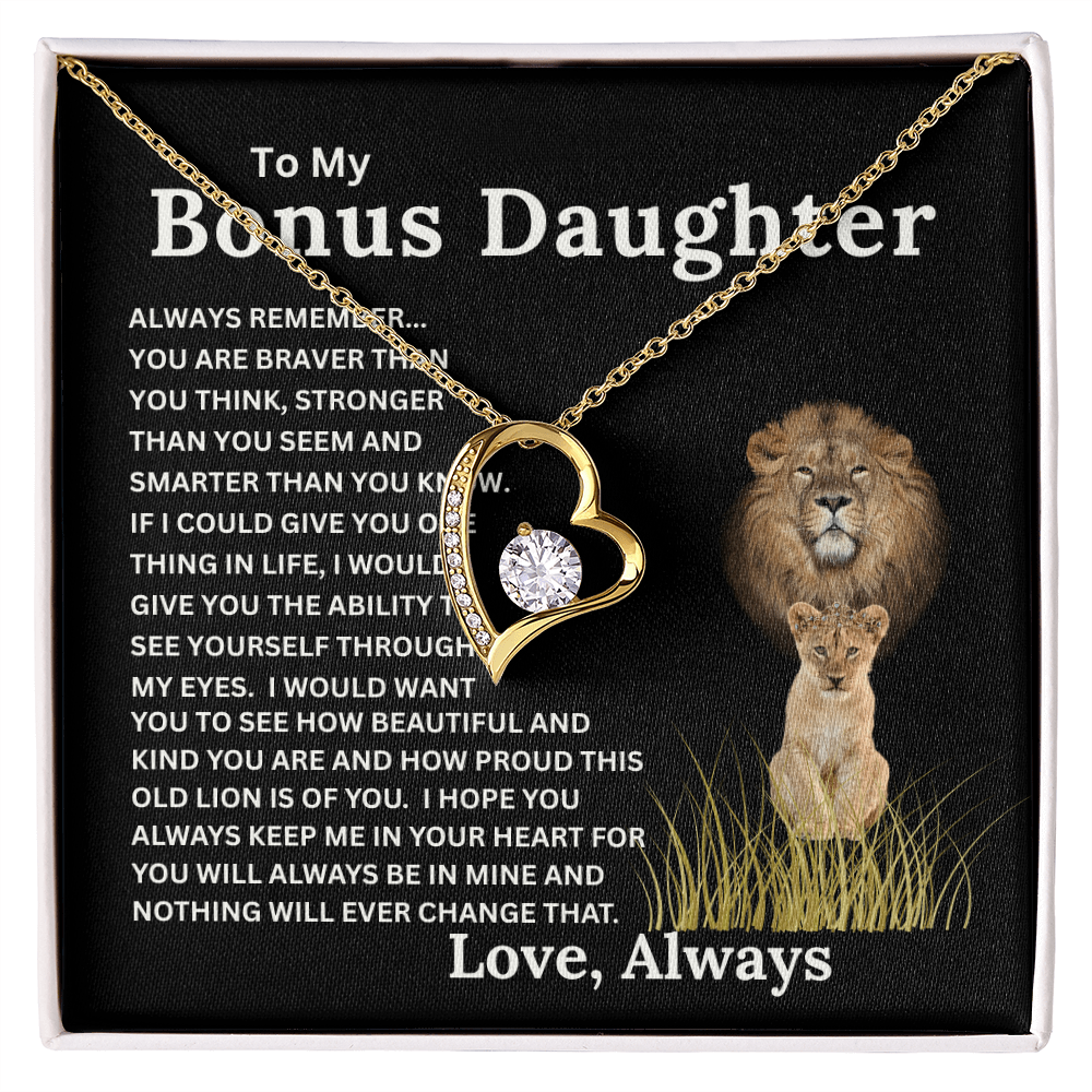 Bonus Daughter Forever Love Necklace with Sentimental Message Card Gift from Bonus Dad to Stepdaughter