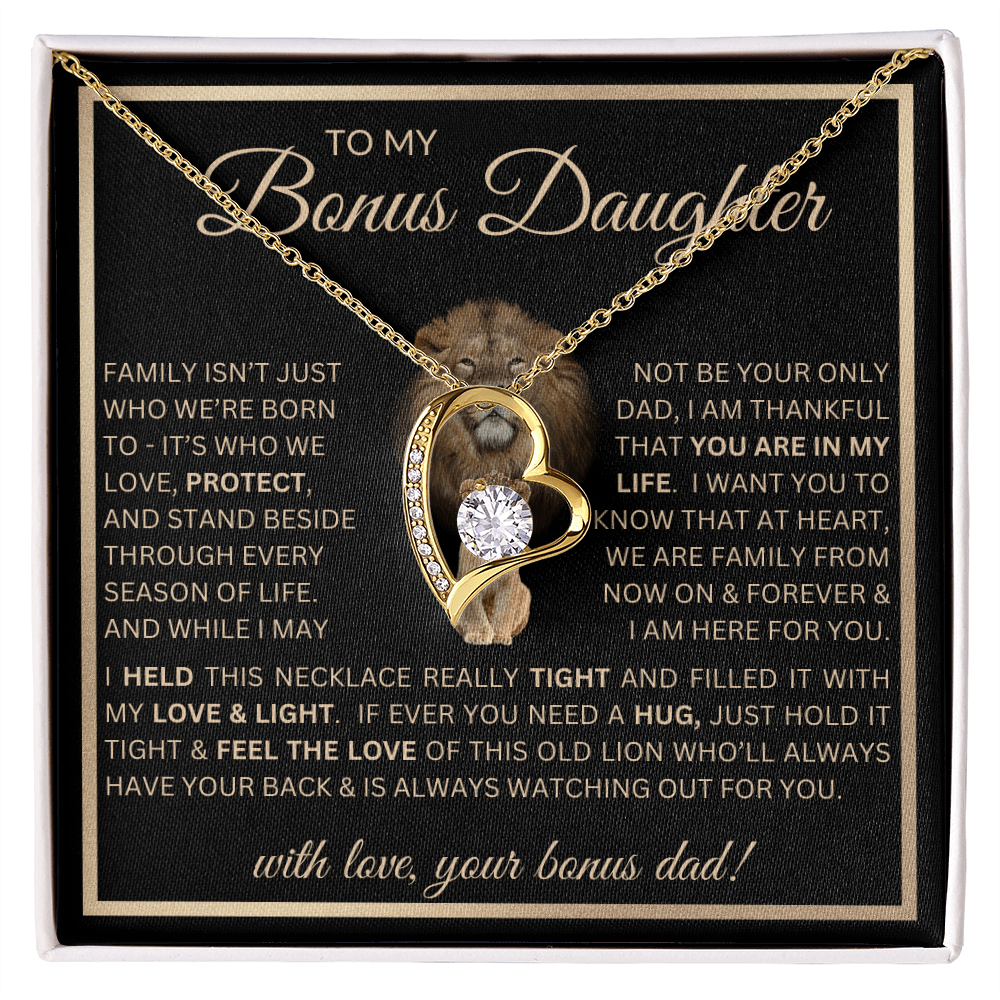 “To My Bonus Daughter” Forever Love Necklace Poetic Gift from Bonus Dad to Stepdaughter