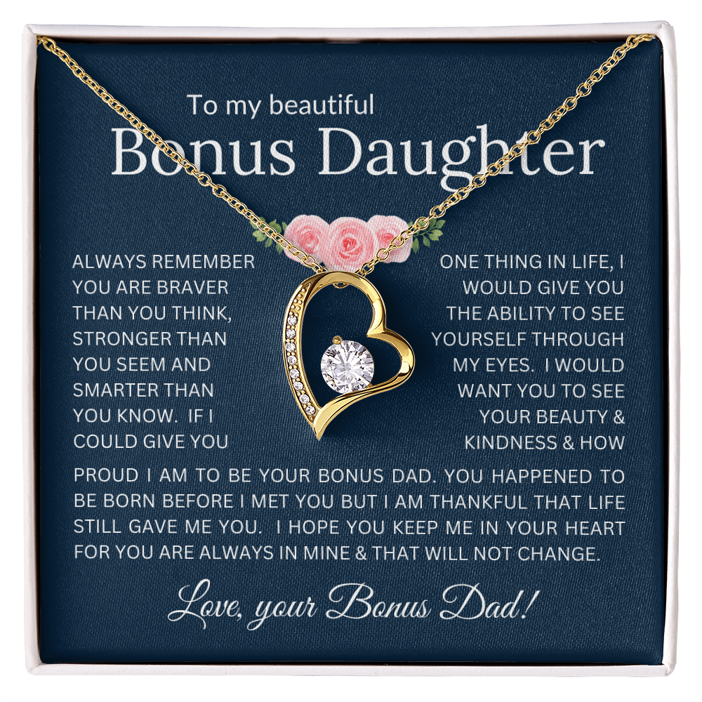 Forever Love Necklace Infinite Love for Bonus Daughter Gift with Heartfelt Message from Bonus Dad to Stepdaughter