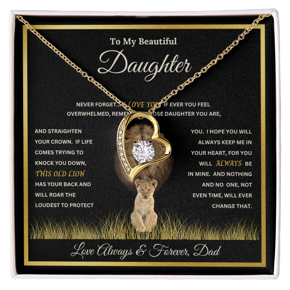 To My Beautiful Daughter Gift – Forever Love Necklace & This Old Lion Message Card