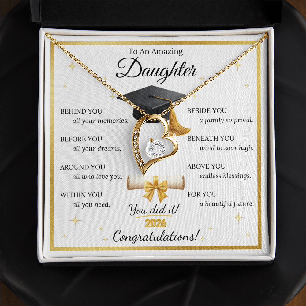 Graduation Gift for Daughter – Forever Love Necklace with Inspirational Message Card | Class of 2026