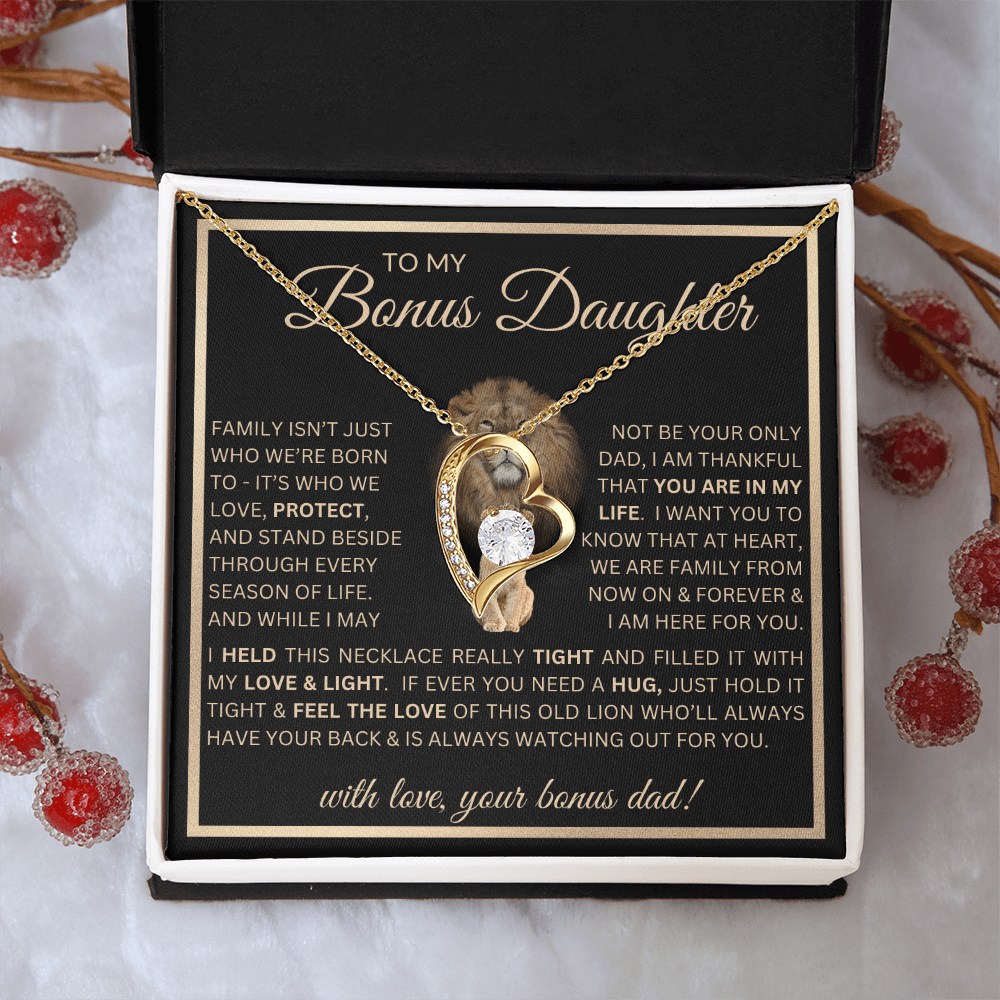 “To My Bonus Daughter” Forever Love Necklace Poetic Gift from Bonus Dad to Stepdaughter