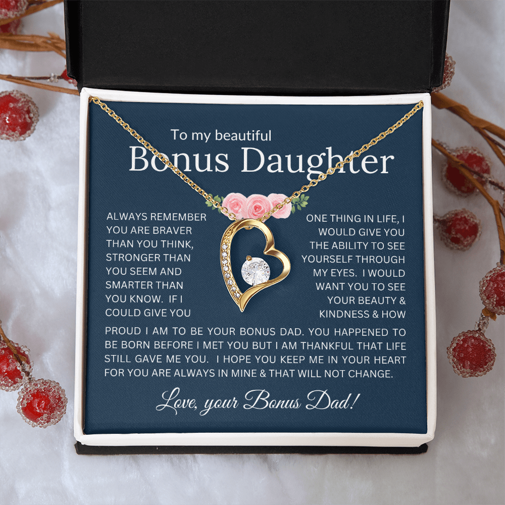 Forever Love Necklace Infinite Love for Bonus Daughter Gift with Heartfelt Message from Bonus Dad to Stepdaughter