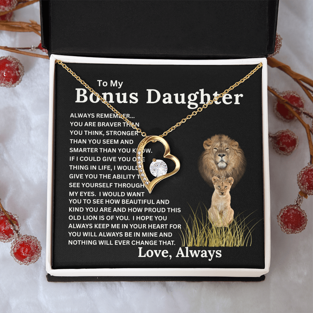 Bonus Daughter Forever Love Necklace with Sentimental Message Card Gift from Bonus Dad to Stepdaughter