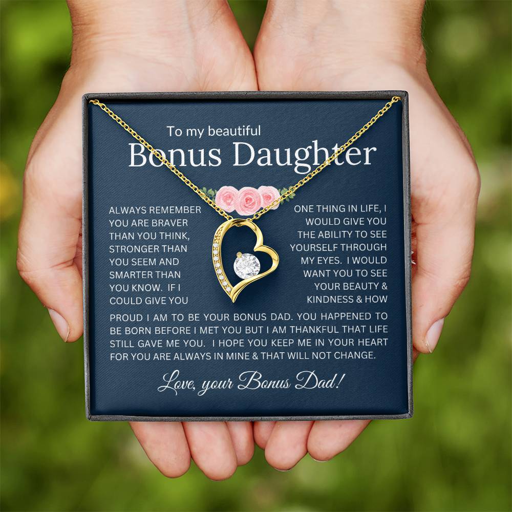 Forever Love Necklace Infinite Love for Bonus Daughter Gift with Heartfelt Message from Bonus Dad to Stepdaughter