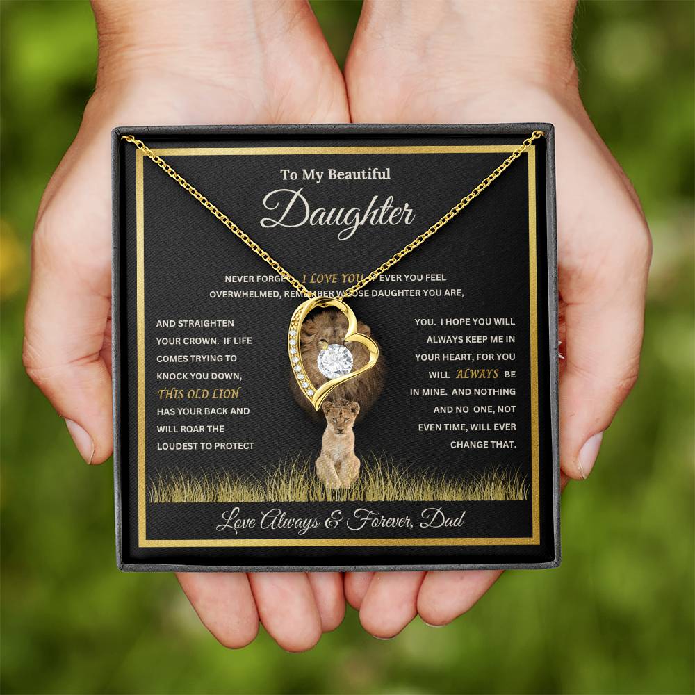 To My Beautiful Daughter Gift – Forever Love Necklace & This Old Lion Message Card