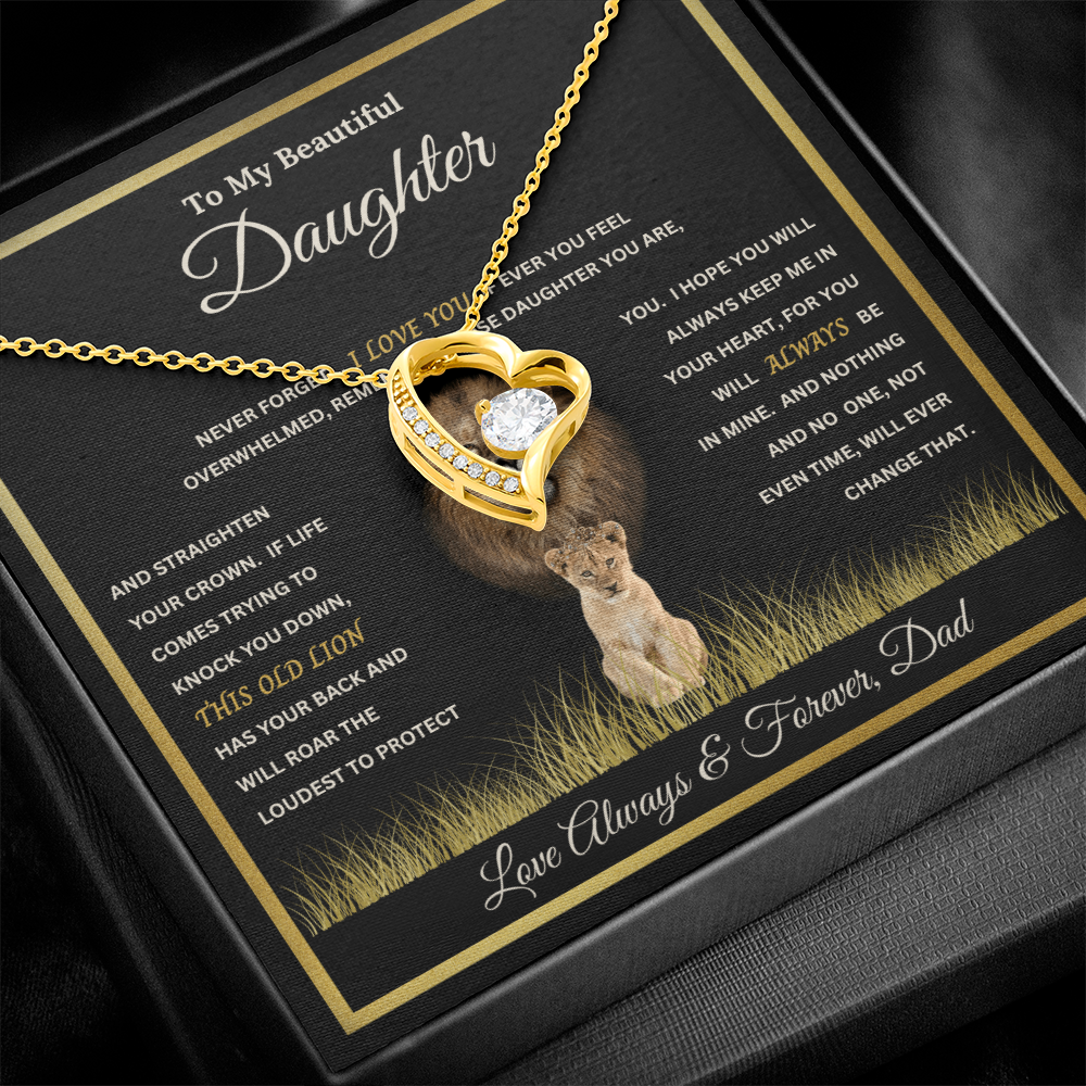 To My Beautiful Daughter Gift – Forever Love Necklace & This Old Lion Message Card
