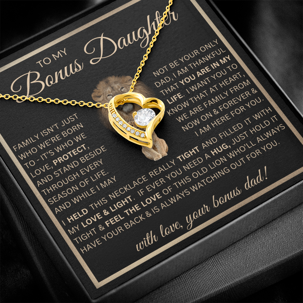 “To My Bonus Daughter” Forever Love Necklace Poetic Gift from Bonus Dad to Stepdaughter