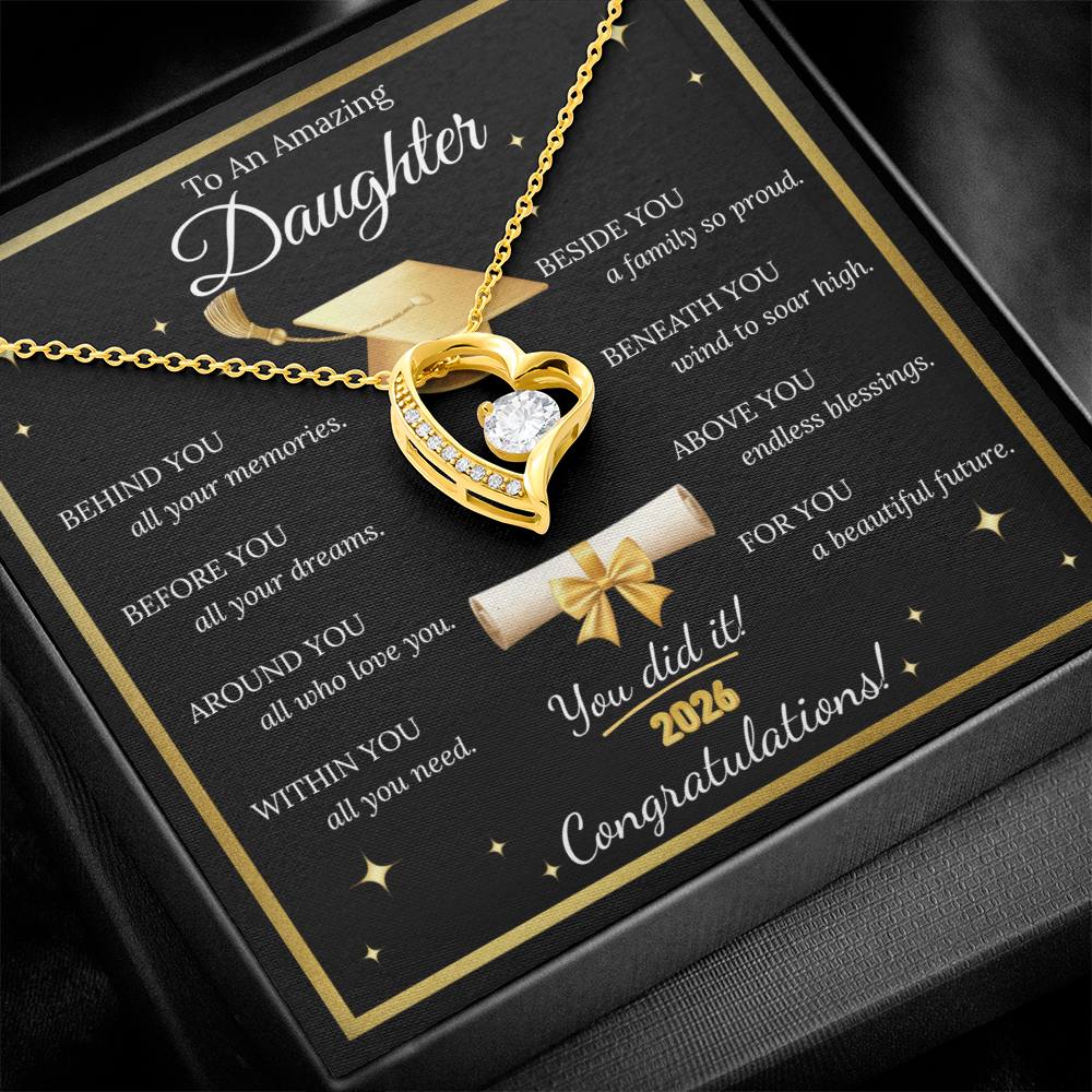 Graduation Gift for Daughter – Forever Love Necklace with Inspirational Message Card | Class of 2026