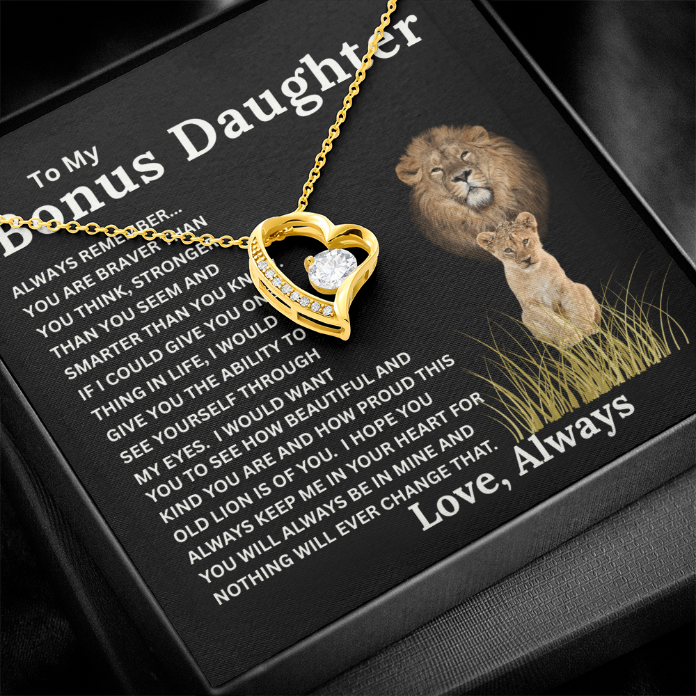 Bonus Daughter Forever Love Necklace with Sentimental Message Card Gift from Bonus Dad to Stepdaughter