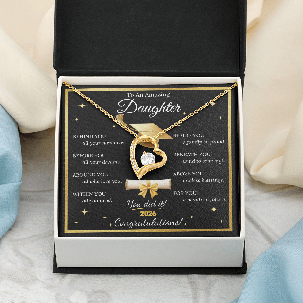 Graduation Gift for Daughter – Forever Love Necklace with Inspirational Message Card | Class of 2026
