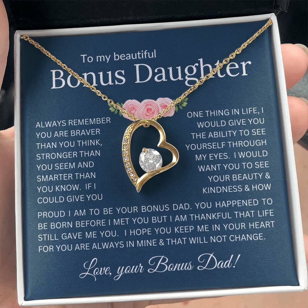 Forever Love Necklace Infinite Love for Bonus Daughter Gift with Heartfelt Message from Bonus Dad to Stepdaughter
