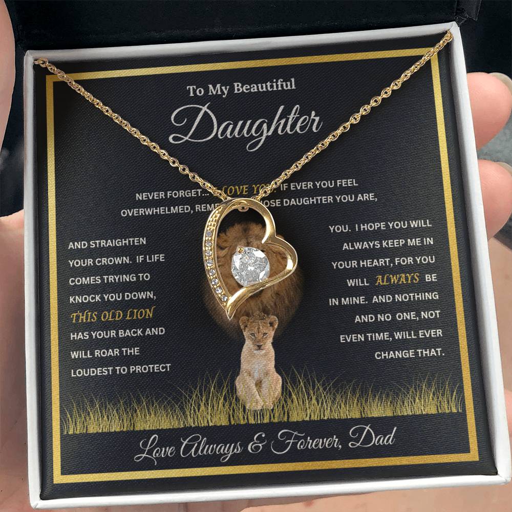 To My Beautiful Daughter Gift – Forever Love Necklace & This Old Lion Message Card