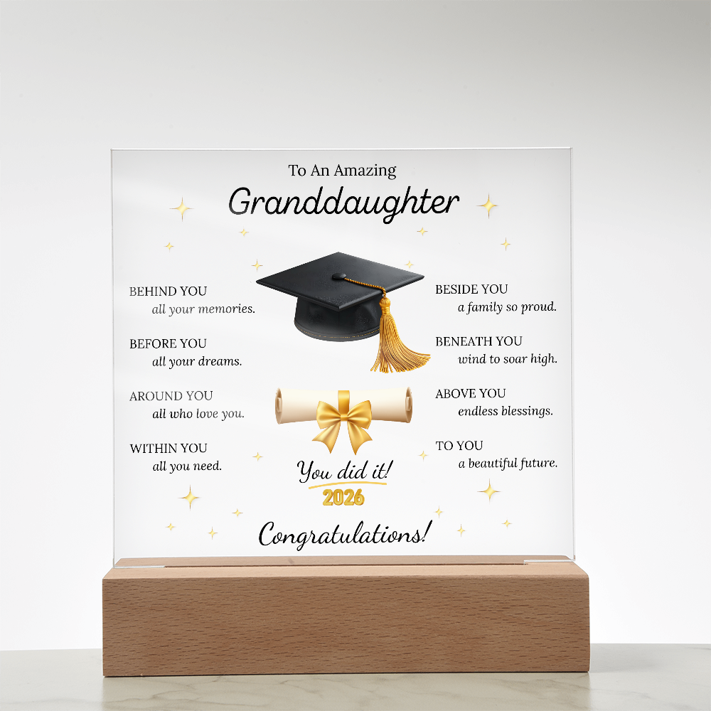 Graduation Gift for Granddaughter – LED Acrylic Plaque with Inspirational Message | Class of 2026 Keepsake