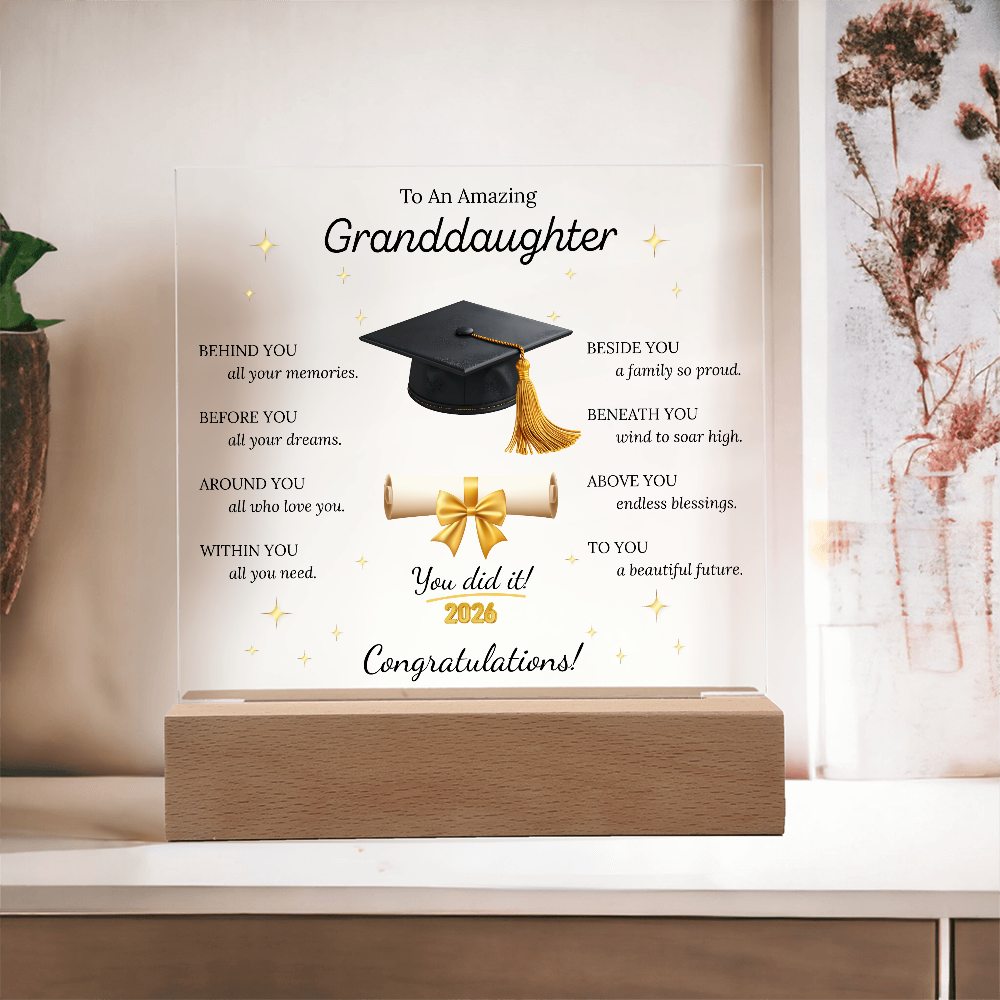Graduation Gift for Granddaughter – LED Acrylic Plaque with Inspirational Message | Class of 2026 Keepsake