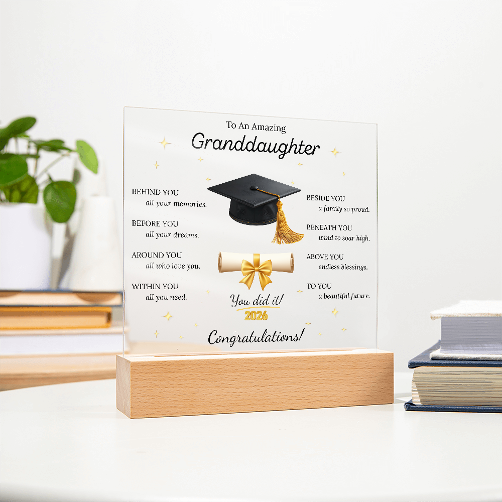 Graduation Gift for Granddaughter – LED Acrylic Plaque with Inspirational Message | Class of 2026 Keepsake