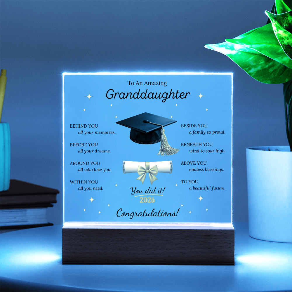 Graduation Gift for Granddaughter – LED Acrylic Plaque with Inspirational Message | Class of 2026 Keepsake
