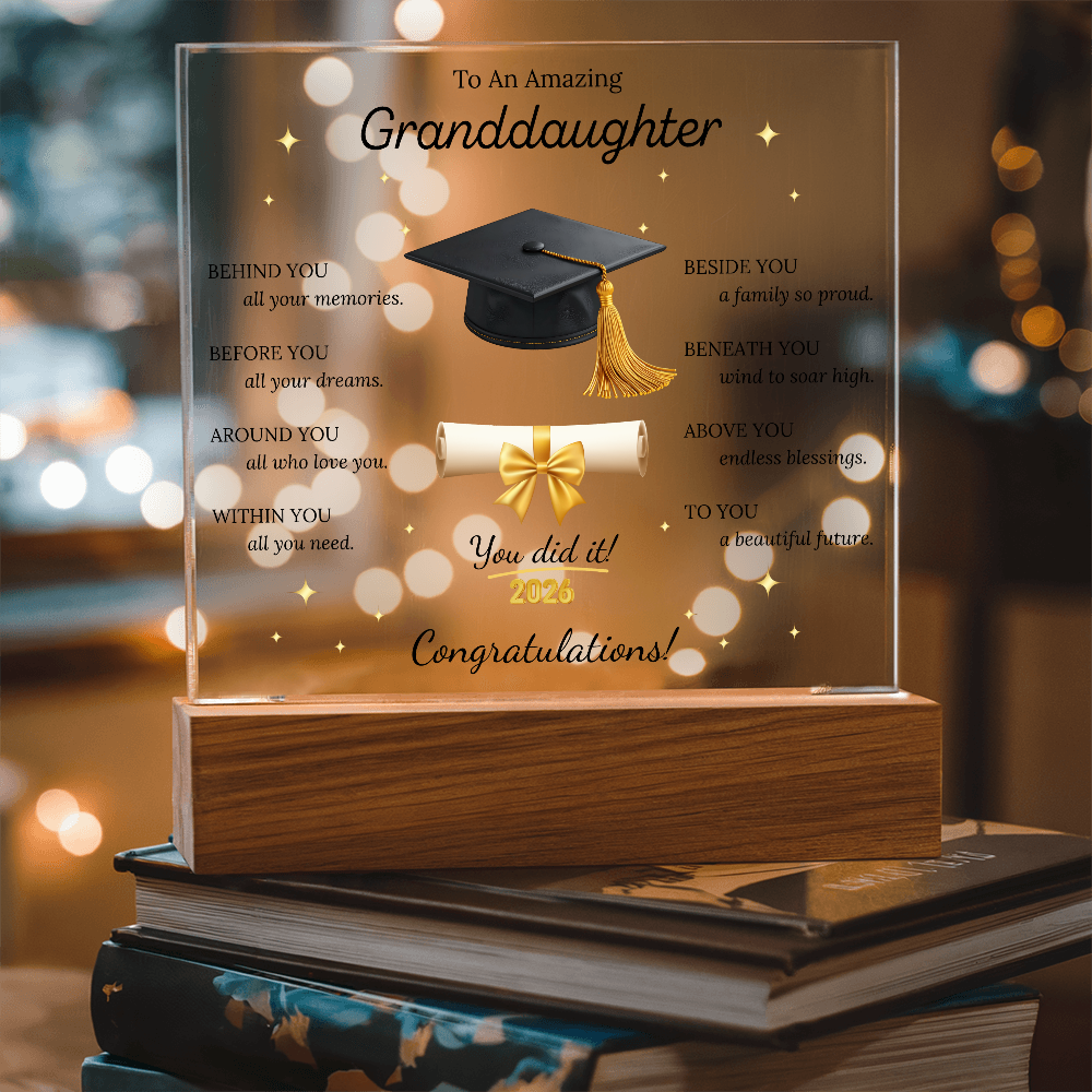 Graduation Gift for Granddaughter – LED Acrylic Plaque with Inspirational Message | Class of 2026 Keepsake