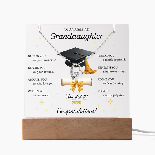 Graduation Gift for Granddaughter 2026 – LED Acrylic Plaque with Necklace | Inspirational Keepsake Bundle