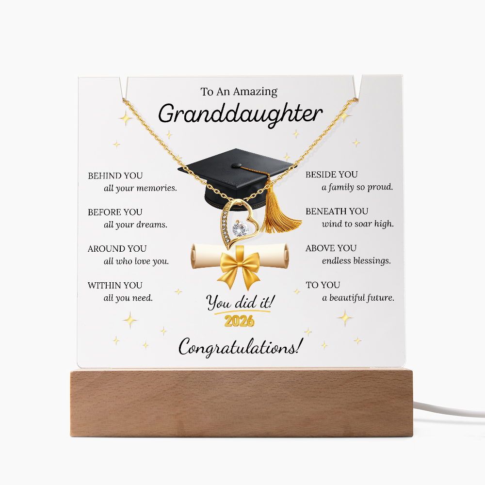 Graduation Gift for Granddaughter 2026 – LED Acrylic Plaque with Necklace | Inspirational Keepsake Bundle