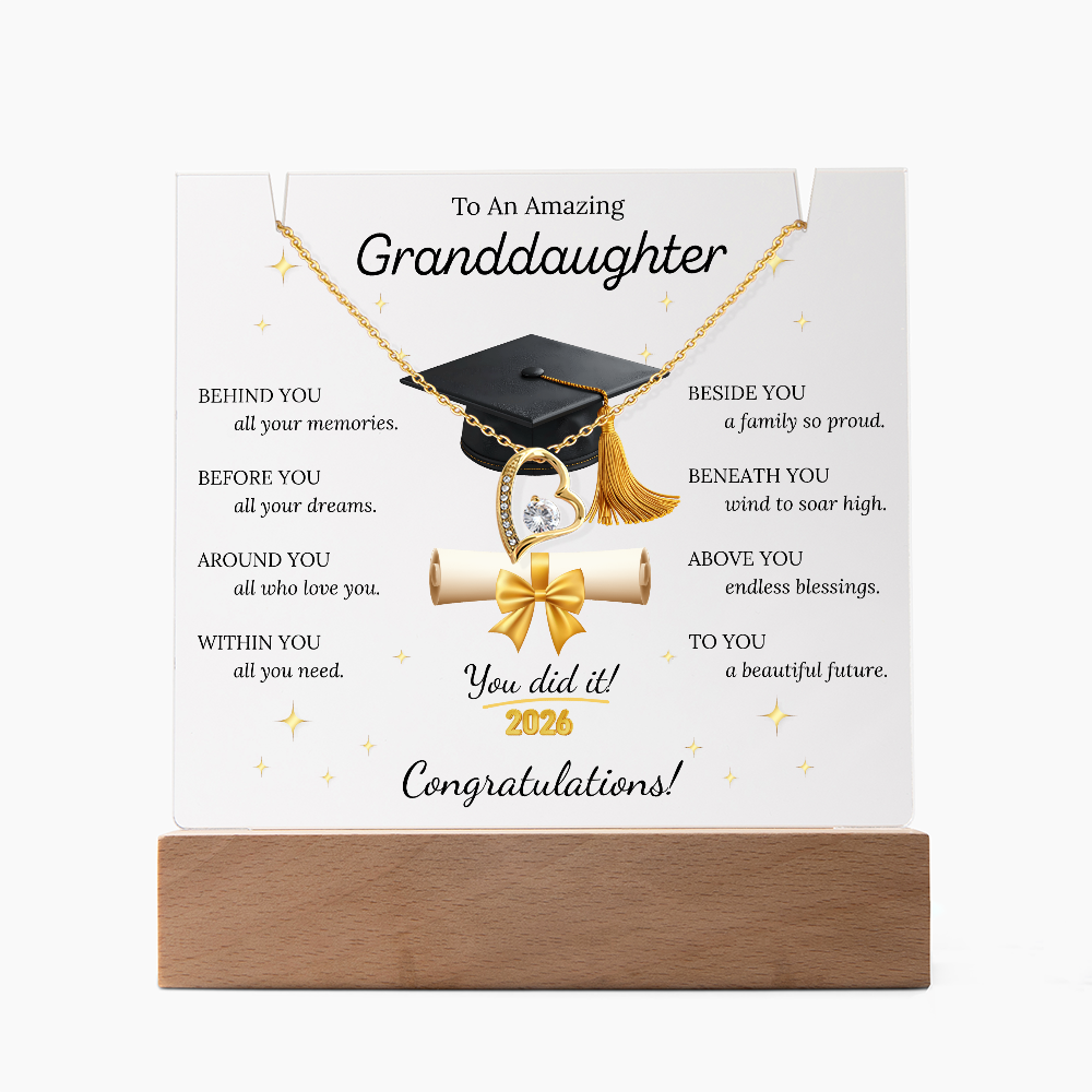 Graduation Gift for Granddaughter 2026 – LED Acrylic Plaque with Necklace | Inspirational Keepsake Bundle