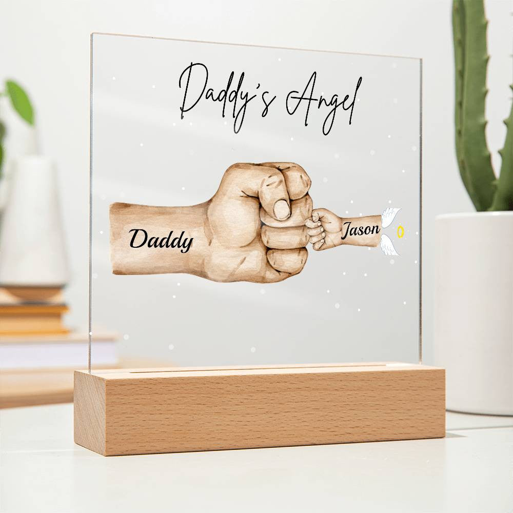 Personalized Daddy's Team Square Acrylic Plaque with Wooden Base or LED Light