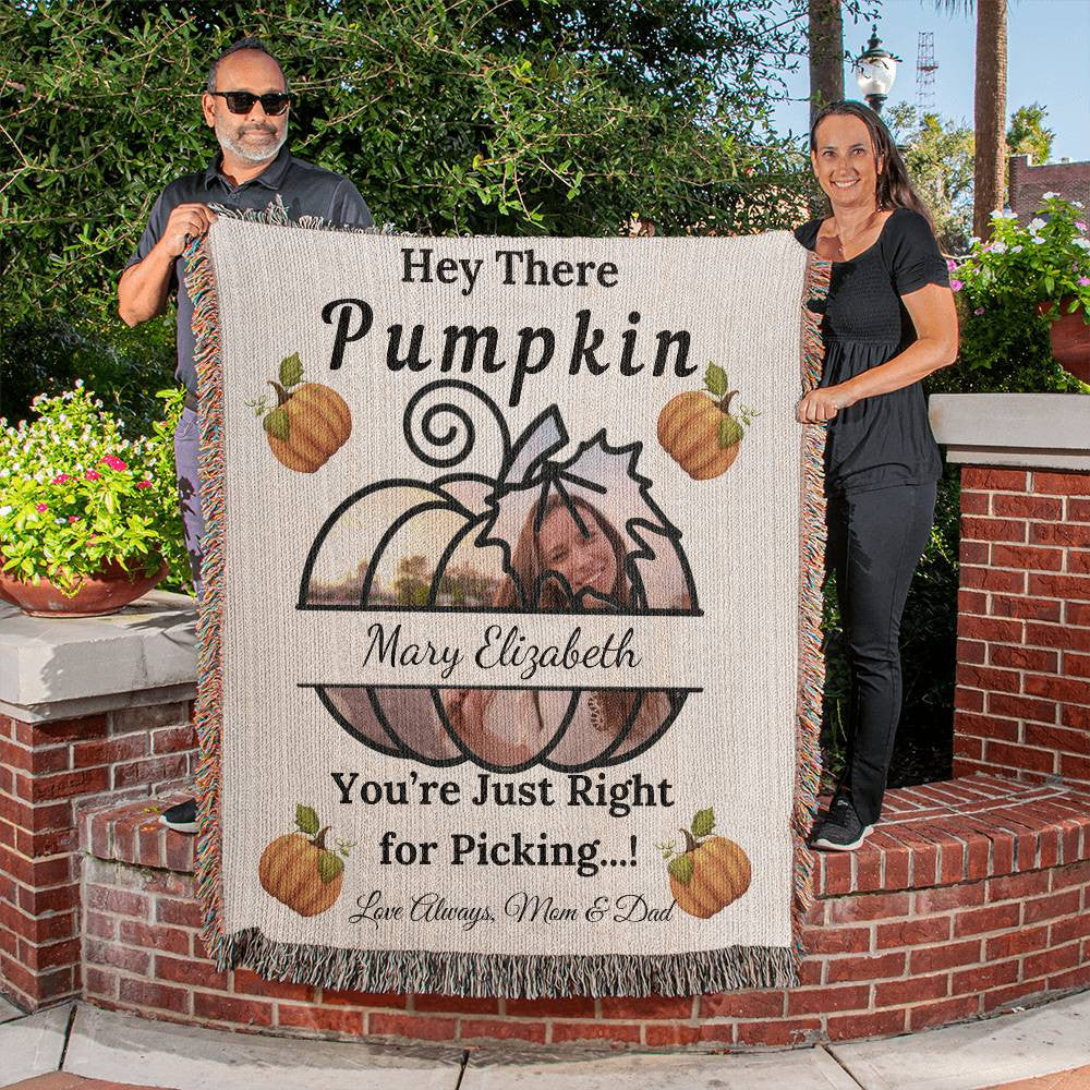 Hey There Pumpkin - PERSONALIZED PHOTO Heirloom Woven Blanket