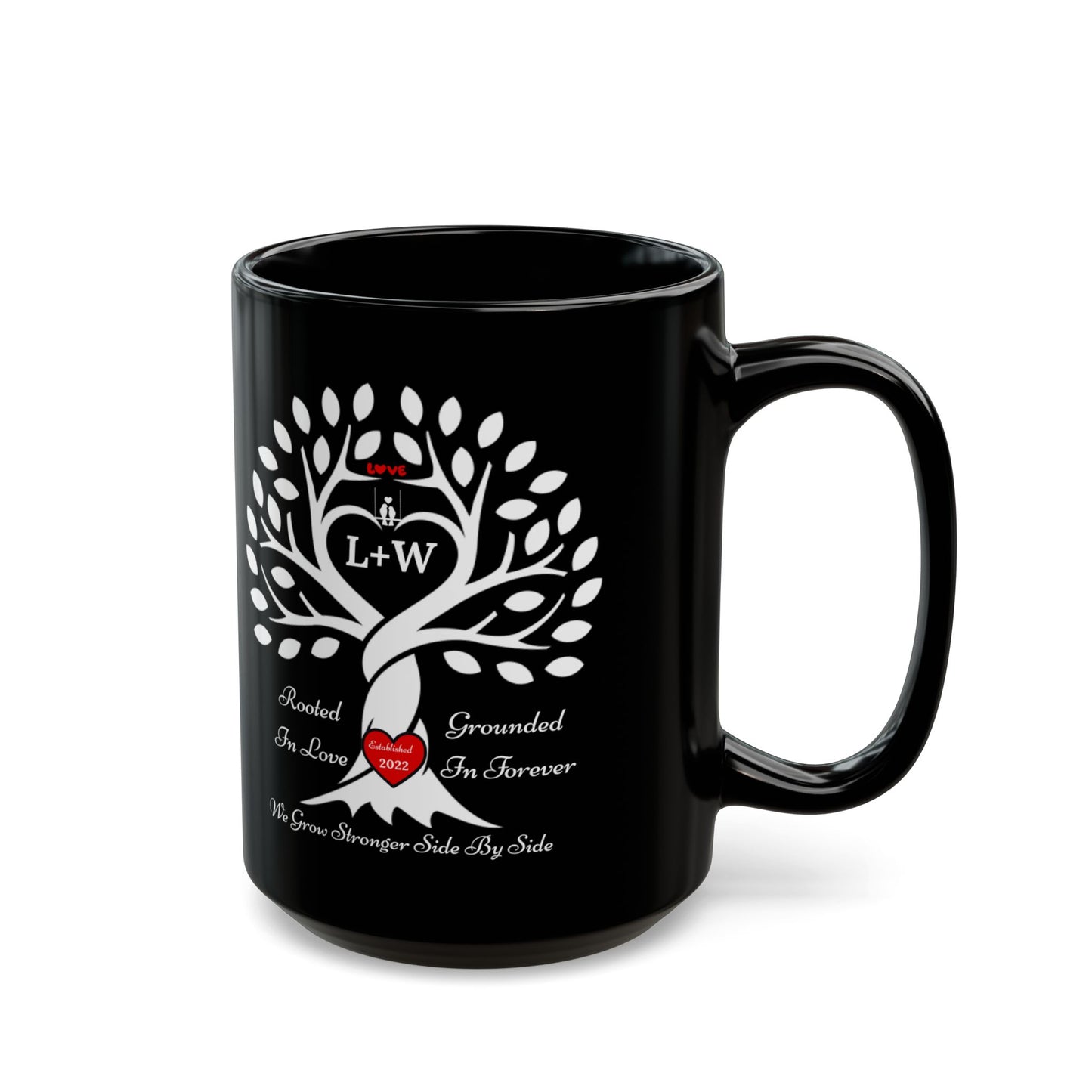 Personalized Love Birds “Rooted in Love” Family Tree Mug – Custom Initials & Established Year (11oz & 15oz)