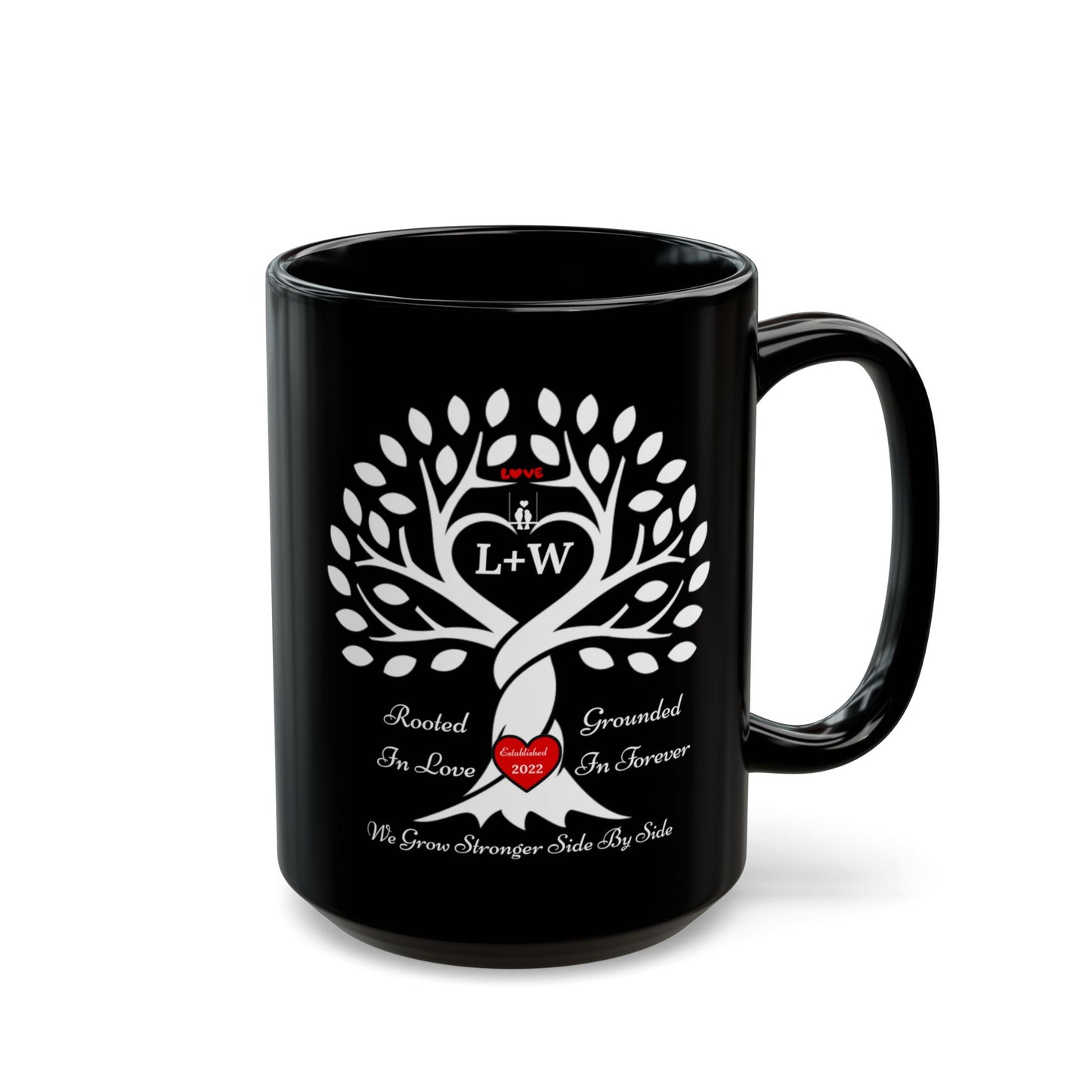 Personalized Love Birds “Rooted in Love” Family Tree Mug – Custom Initials & Established Year (11oz & 15oz)