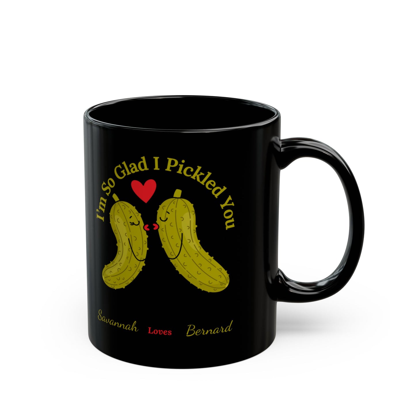 Couples PERSONALIZED "I'm So Glad I Pickled You" - Black & White Ceramic Mug, (11oz, 15oz)