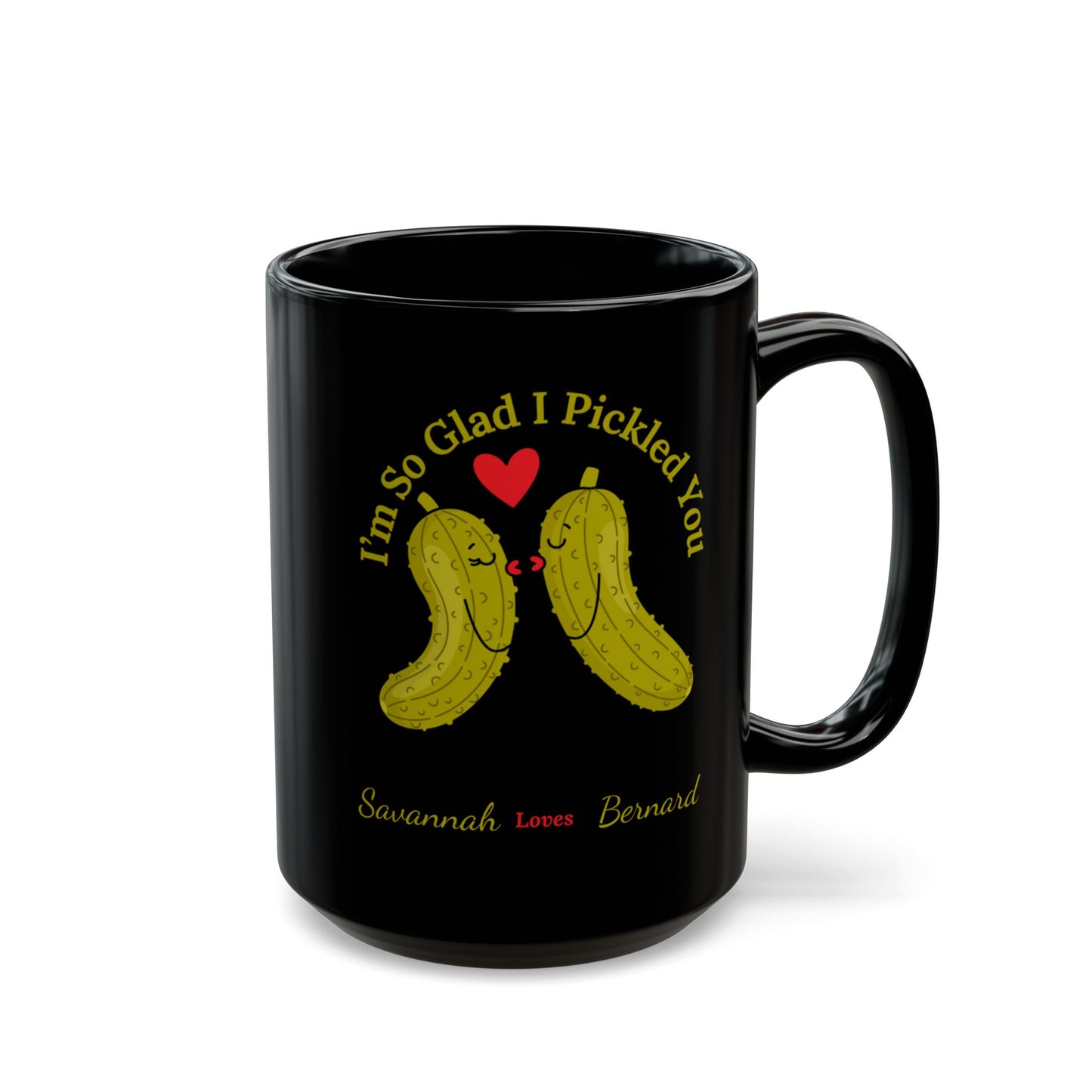 Couples PERSONALIZED "I'm So Glad I Pickled You" - Black & White Ceramic Mug, (11oz, 15oz)