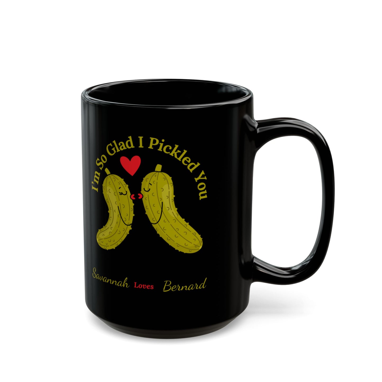 Couples PERSONALIZED "I'm So Glad I Pickled You" - Black & White Ceramic Mug, (11oz, 15oz)