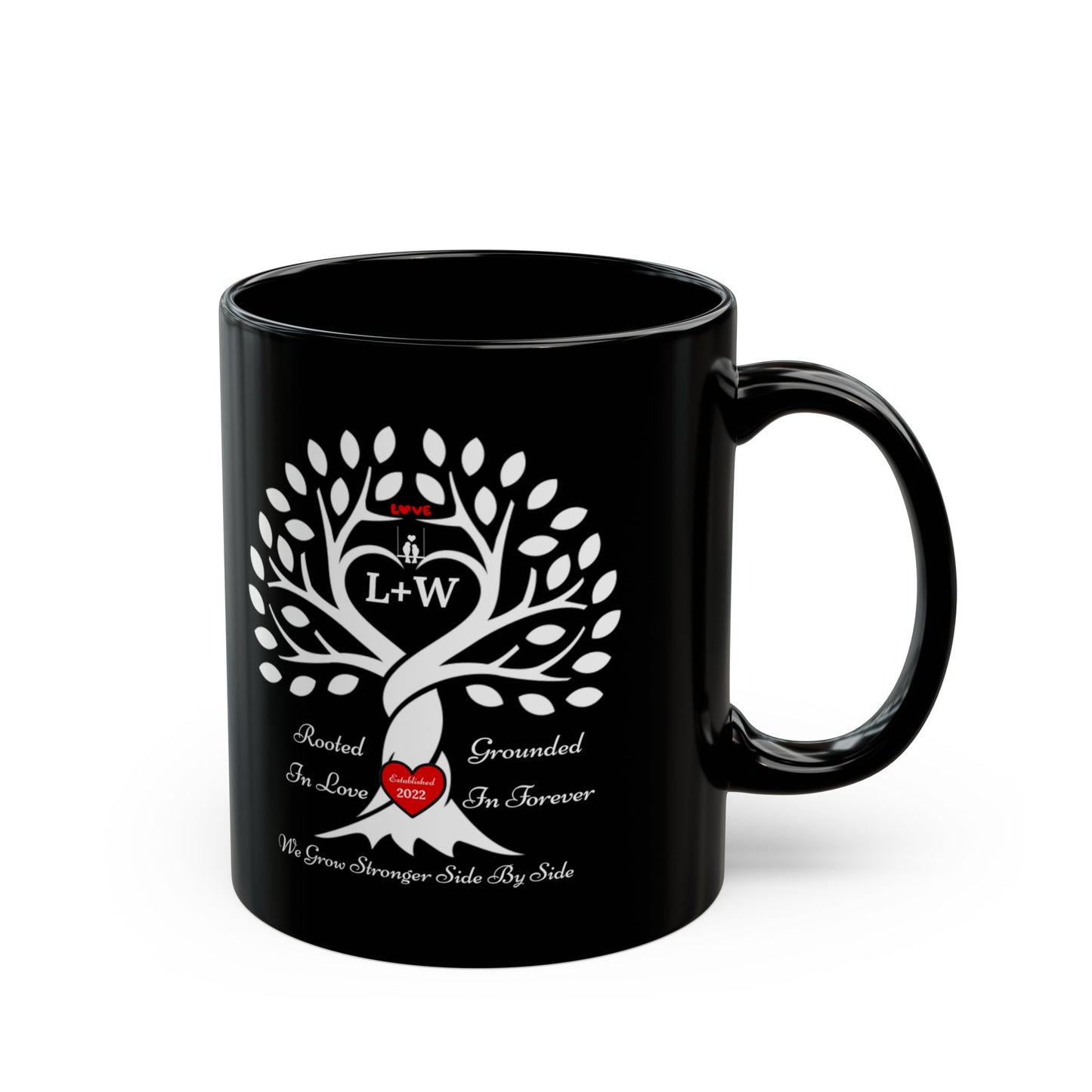 Personalized Love Birds “Rooted in Love” Family Tree Mug – Custom Initials & Established Year (11oz & 15oz)