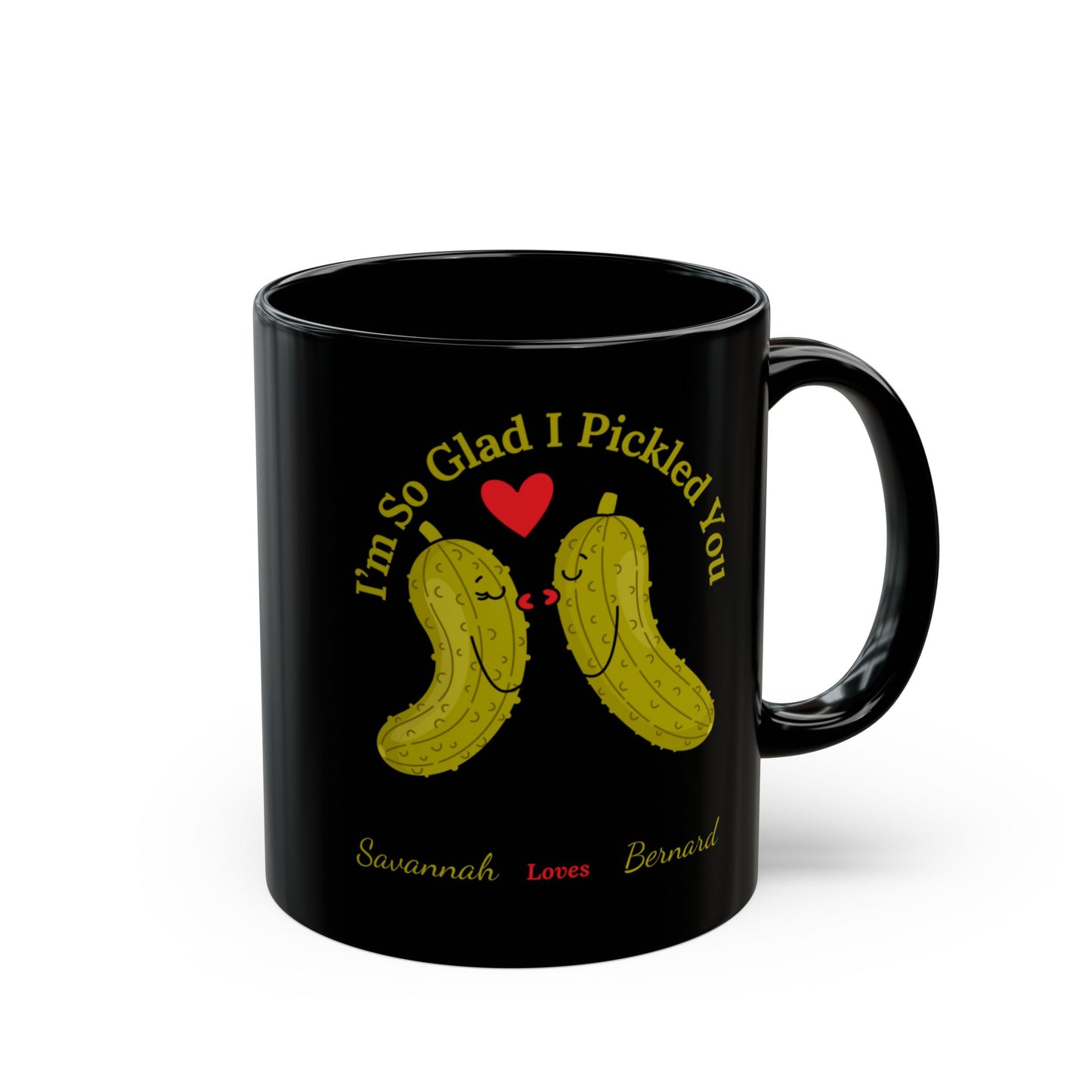 Couples PERSONALIZED "I'm So Glad I Pickled You" - Black & White Ceramic Mug, (11oz, 15oz)