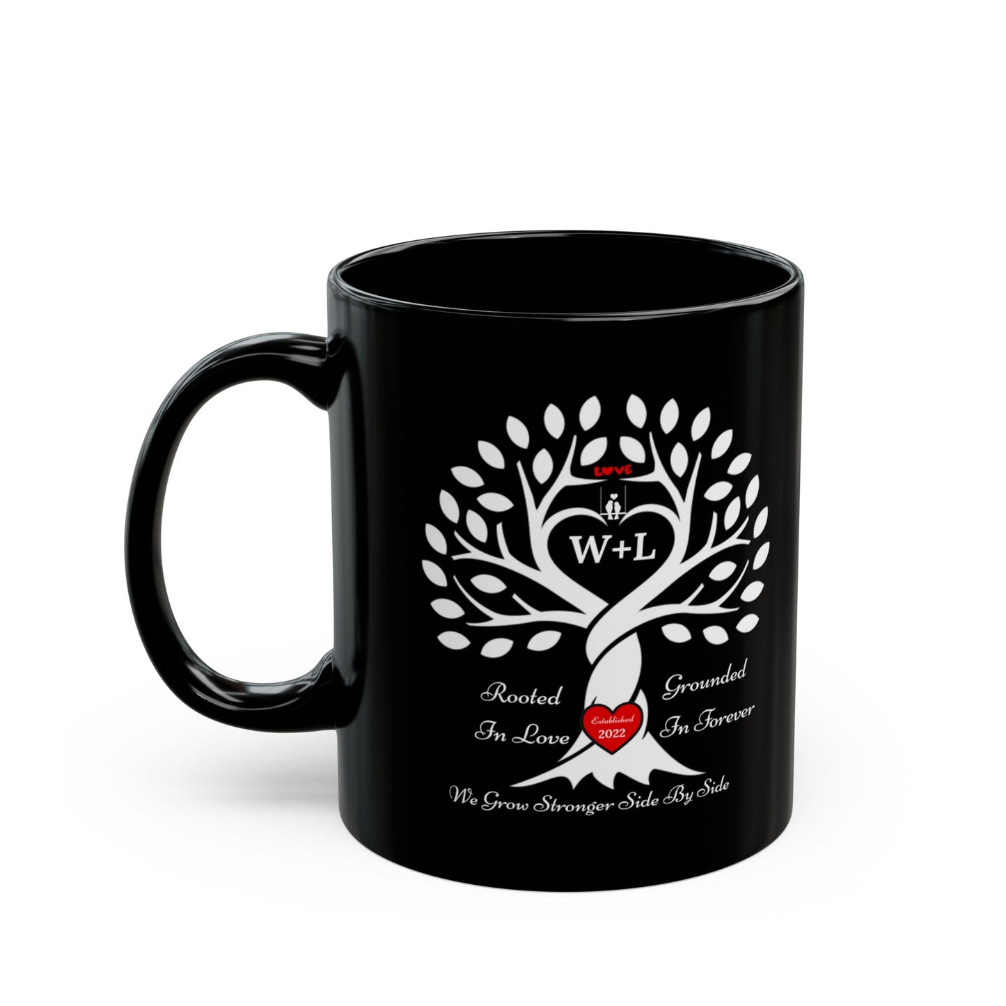 Personalized Love Birds “Rooted in Love” Family Tree Mug – Custom Initials & Established Year (11oz & 15oz)