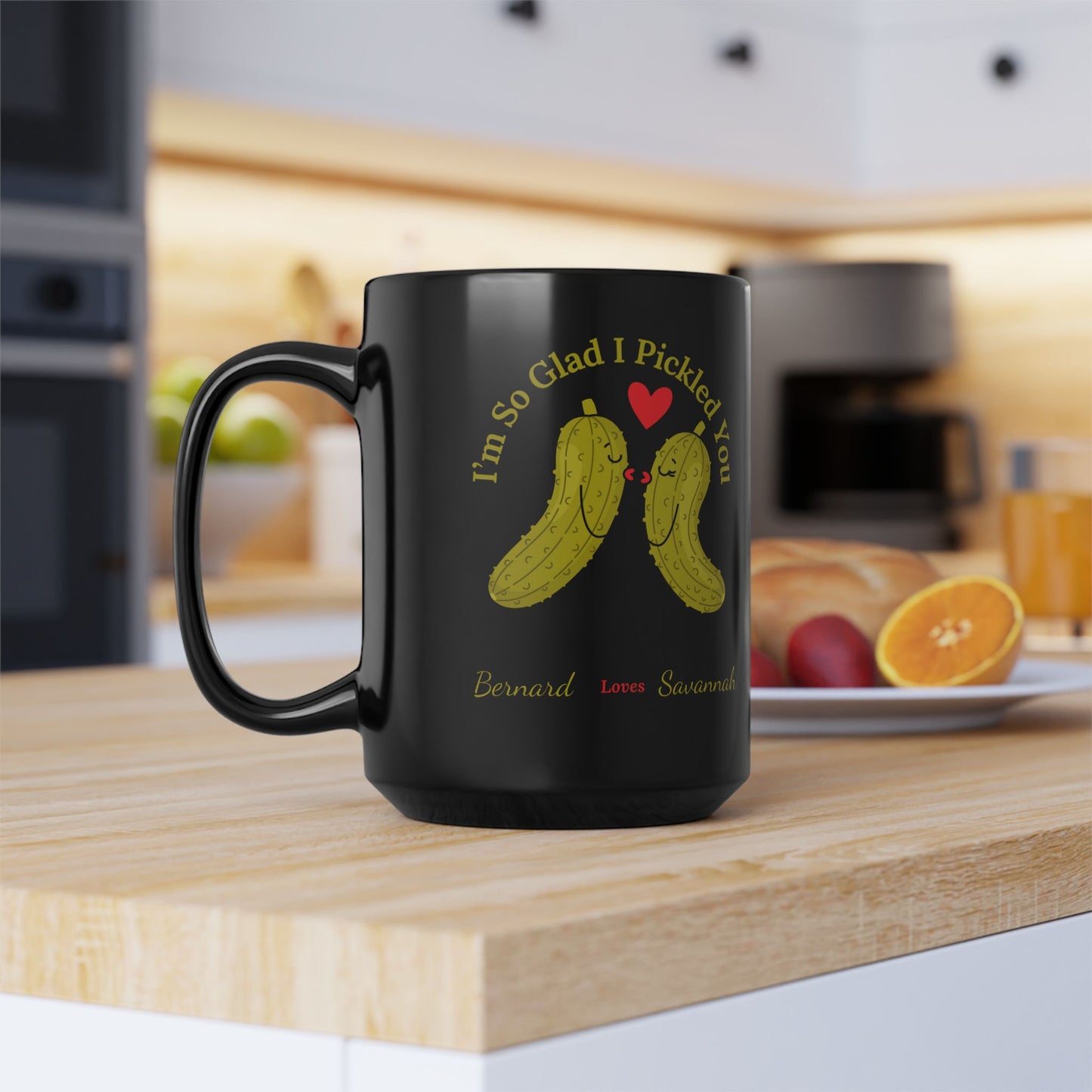 Couples PERSONALIZED "I'm So Glad I Pickled You" - Black & White Ceramic Mug, (11oz, 15oz)
