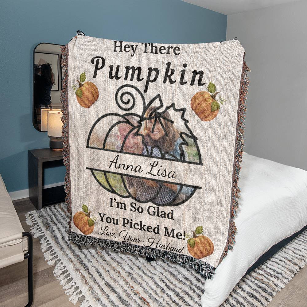 Hey There Pumpkin - PERSONALIZED PHOTO Heirloom Woven Blanket