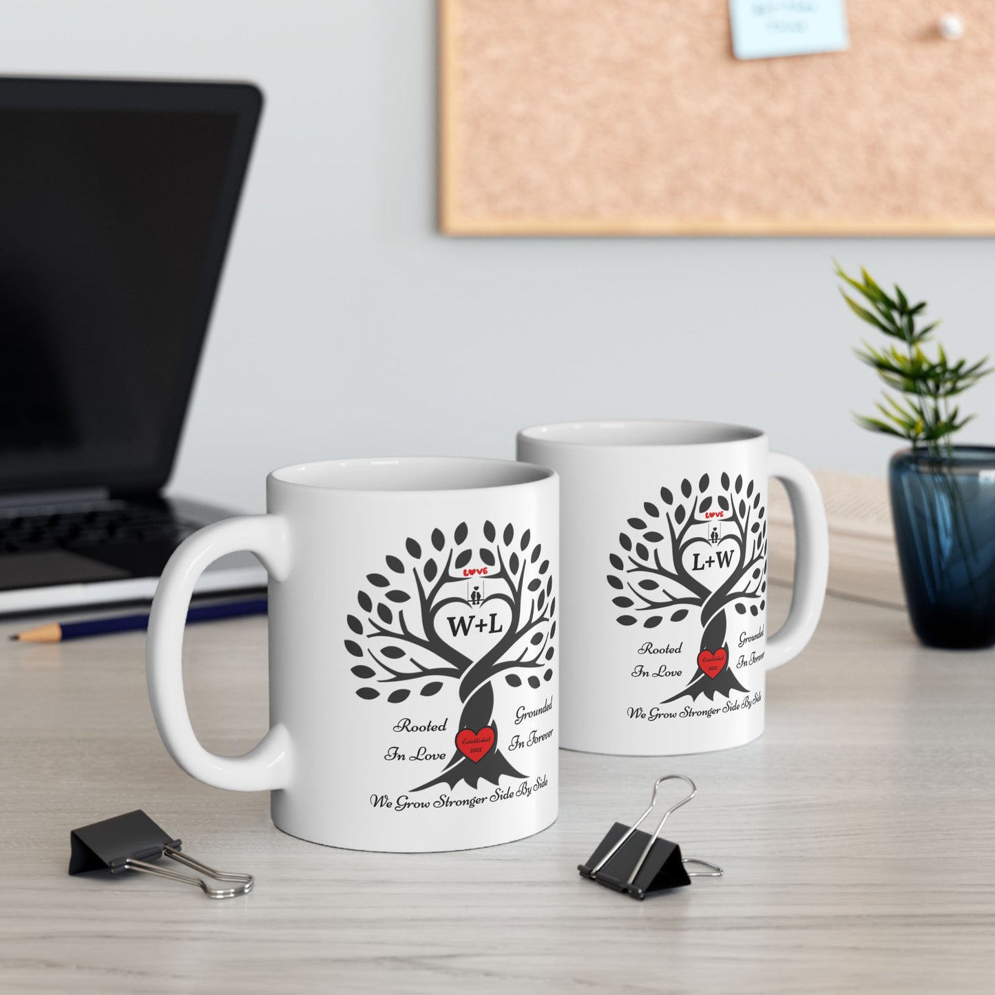 Personalized Love Birds “Rooted in Love” Family Tree Mug – Custom Initials & Established Year (11oz & 15oz)
