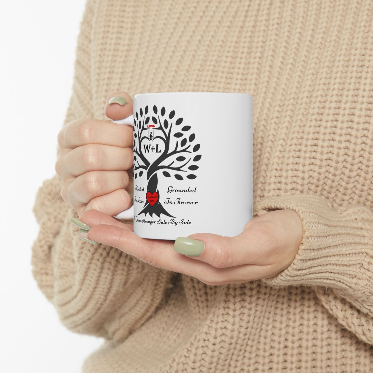 Personalized Love Birds “Rooted in Love” Family Tree Mug – Custom Initials & Established Year (11oz & 15oz)